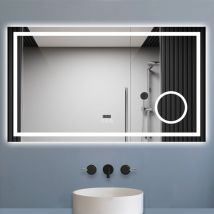 Miroir de salle de bain led 140x80cm tricolore anti-buée + loupe + bluetooth + horloge + mémoire + dimmable - Biubiubath