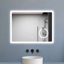 Miroir de salle de bain led 100x60cm tricolor anti-buée avec bluetooth et loupe 3x,mémoire et lumière gradation - Biubiubath