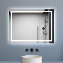 Miroir de salle de bain led dimmable, avec mémoire et anti-buée, 80x60cm, IP44 - Biubiubath