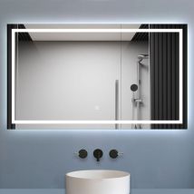Miroir de salle de bain led dimmable, avec mémoire et anti-buée, 120x80cm, IP44 - Biubiubath