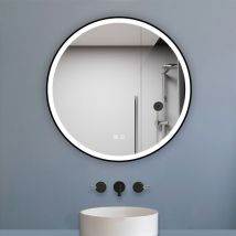 Miroir de salle de bain led rond 70cm avec cadre noir, tricolore + anti-buée + mémoire + gradation infinie - Biubiubath