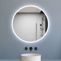 Miroir de salle de bain rond Bluetooth 80cm tricolore + dimmable + mémoire + anti-buée, IP44 Miroir led - Biubiubath