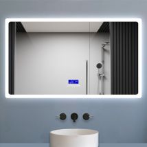Miroir led Bluetooth 120x70cm avec Tricolore + Horloge, Date, Température + Dimmable + Mémoire + Anti-buée - Biubiubath