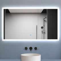 Miroir lumineux à led, 90x70cm, dimmable, avec mémoire et anti-buée, IP44, horizontal/vertical, blanc froid - Biubiubath