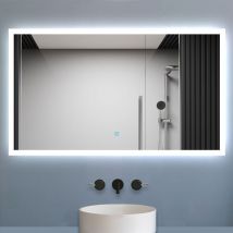 Miroir lumineux à led, 100x60cm, dimmable, avec mémoire et anti-buée, IP44, horizontal/vertical, blanc froid - Biubiubath