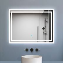 Miroir lumineux dimmable, 60x50cm, avec mémoire, salle de bain anti-buée, 6000k blanc froid, IP44 - Biubiubath