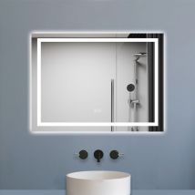 Miroir salle de bain Bluetooth led 80x60cm avec lumière tricolore dimmable + mémoire + anti-buée, étanche IP44 - Biubiubath