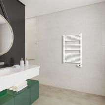 Sèche-Serviette électrique blanc H98 x L50 cm, 400W avec Kit Montage Mural, Radiateurs de salle de bains - Biubiubath
