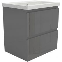 Biubiubath - Wall Hung 500mm Bathroom Vanity Unit without Basin Gloss Grey 2 Drawers Flat Pack