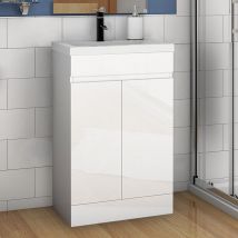 Biububath 500mm Bathroom Vanity Unit with Resinous Basin Gloss White Freestanding