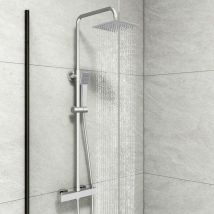 Biubiubath - Biubuibath Bathroom Square Thermostatic Mixer Shower Set Chrome Exposed Twin Head Valve