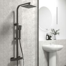 Biubiubath - Biubuibath Thermostatic Square Exposed Matte Black Mixer Shower Valve Set Twin Head