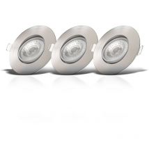 B.k.licht - lot de 3 spots à encastrer IP23 ultraplats 24mm, orientables, Ø90mm, nickel mat, éclairage plafond encastrable, platines led 4,9W, 480Lm,