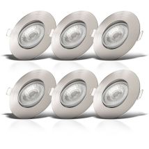 B.k.licht - lot de 6 spots à encastrer IP23 ultraplats 24mm, orientables et dimmables, Ø90mm, nickel mat, éclairage plafond encastrable, platines led