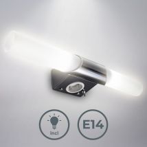 B.k.licht - Mithra, Luce led da specchio, lampada da muro per bagno con 2 lampadine E14 incluse, luce calda 3000K, 2x470Lm, corpo metallo cromato e