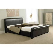Furniturestop - Comodo Modern Faux Leather Sleigh Bed - Brown - 4ft1500 Pocket Spring Mattress