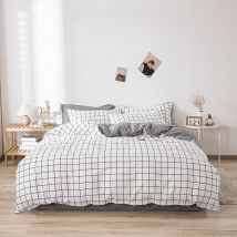 Csparkv - Black and White Checkered Duvet Cover 200x200 + 2 Pillowcases 76x51 cm - Adult Bedding Set for 2 People in Microfiber - Printed Checkered