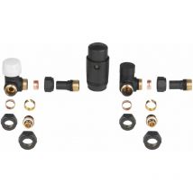 Invena - Black Axial Thermostatic Angled Set Heater PEX/Copper Radiator Connection