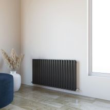 Acezanble - 600x1180mm Single Black Horizontal Oval Column Central Heating Designer Radiator