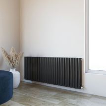 Acezanble - Horizontal Radiator Oval Column Designer Central Heating 600x1593mm Double Black