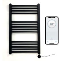 Manissa - Black Electric Smart WiFi Controlled Heated Towel Rail 300mm w x 800mm h Straight 7 Day Programmable Timer App Compatibility