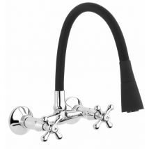 Invena - Black Flexible Spout Chrome Kitchen Tap Wallmounted Faucet Cross Heads Mixer