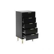 Black Gloss Chest of Drawers, Gold Handles & Legs, 5 Drawer