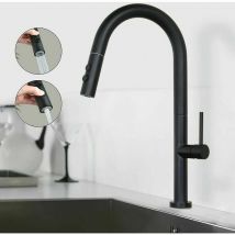 Black Kitchen Faucet, Kitchen Mixer Tap with Pull Out Spray, 360 Degree Rotating Sink Mixer with 2 Spray Modes, Single Lever Modern Kitchen
