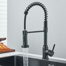 Black Kitchen Tap Sink Mixer tap Commercial Single Handle Single Hole Pull out Swivel spray head Mixer Tap Cold and hot Fittings UK Standard