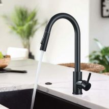 Zamery - Black Kitchen Taps with Pull-Down Sprayer Single Handle Kitchen Tap, Modern Stainless Steel Kitchen Mixer Tap