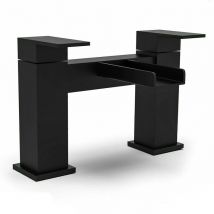 Gravahaus - Black Matt Bath Filler Tap Bathroom Dual Lever Deck Mounted Luxury Waterfall