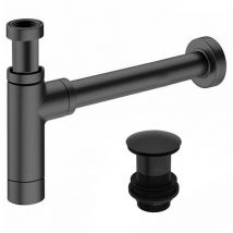 Fnx Bathrooms - Black Matt Modern Round Bottle Trap Waste Bathroom Basin Sink Adjustable Height - Matt Black