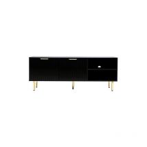Mmt Furniture Designs Ltd - Black mmt tv Stand, tv Stand Cabinet with Fluted Ribbed Gloss Doors and Legs, 130cm tv