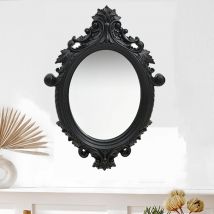 Black Oval Wooden Frame Vintage Wall Mirror Baroque Style 56x76 cm, Wall Decorative Antique Mirror Aesthetic for Vanity Bedroom Living Room Kitchen