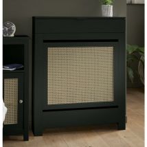 Vale Designs - Black Rattan Radiator Cover Cabinet Modern Drawer Storage Furniture 780 x 815mm Small