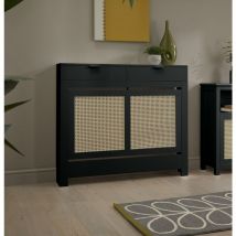 Vale Designs - Black Rattan Radiator Cover Cabinet Modern Drawer Storage Furniture 1115 x 960mm Medium