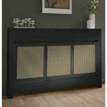 Vale Designs - Black Rattan Radiator Cover Cabinet Modern Drawer Storage Furniture 1500 x 960mm Large