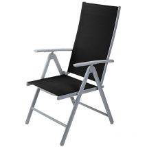 Black Reclining Metal Frame Folding Garden Chair Outdoor Patio Dining Armchair - Black