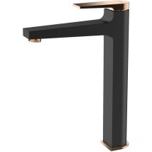 Invena - Black/Rose Gold Tall Basin Mixer Tap + Click-Clack Plug