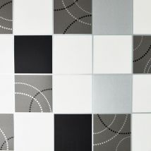 Dotty Wallpaper Kitchen Bathroom Black Silver Tile Effect Washable