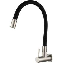 Black Wall Mounted Kitchen Faucet, Sink Mixer Tap, Cold Water Tap, 360 degrees Swivel, with Flexible Silicone Hose