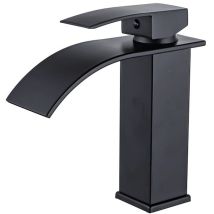 Black Waterfall Bathroom Faucet, Waterfall Basin Mixer Tap, Brass Waterfall Basin Faucet with Cold & Hot Water Available with 60cm Connection Hose X2