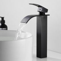 Litzee - Black Waterfall Faucet with High Spout Single Handle High Basin Mixer Tap with Copper Hot and Cold Water Mixer Tap for Bathroom