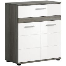 Blake Badschrank 1 Schublade 2 Türen weiß Hochglanz, grau.