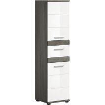 Chb Collection - Petite Colonne 2 Portes 1 Tiroir Gris Et Blanc Brillant - Twyni