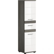 Chb Collection - Blake Hochschrank Bad 1 Schublade 2 Türen weiß Hochglanz, grau.