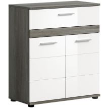 Meuble De Rangement 2 Porte 1 Tiroir Gris Et Blanc Brillant - Twyni
