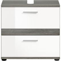 Chb Collection - Meuble Sous Lavabo 2 Tiroirs Gris Et Blanc Brillant - Twyni