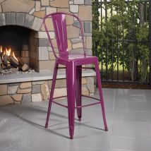 Fwstyle - Blake Purple Industrial Metal Counter Stool 66cm - Distressed Finish - Stackable Bar Chair for Kitchen - Dining Room - Pub Table or