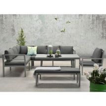 Dining-Ecklounge 'Lakes xl', inkl. Sitzbank, Tisch und Kissen, arctic grey / reflex black, mit Sessel, links - Garden Impressions
